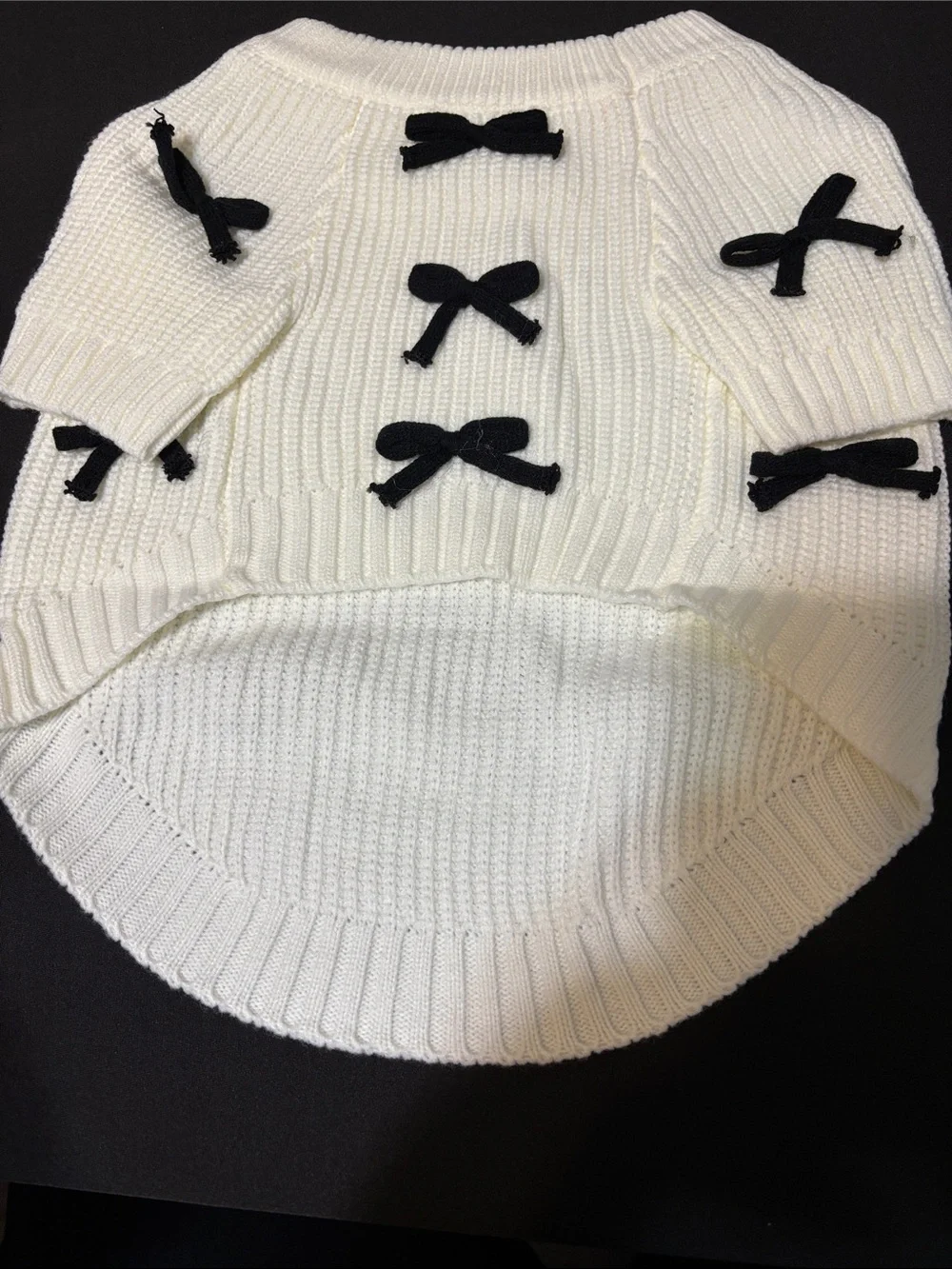 Women’s White Knit Sweater with Black Bow Accents